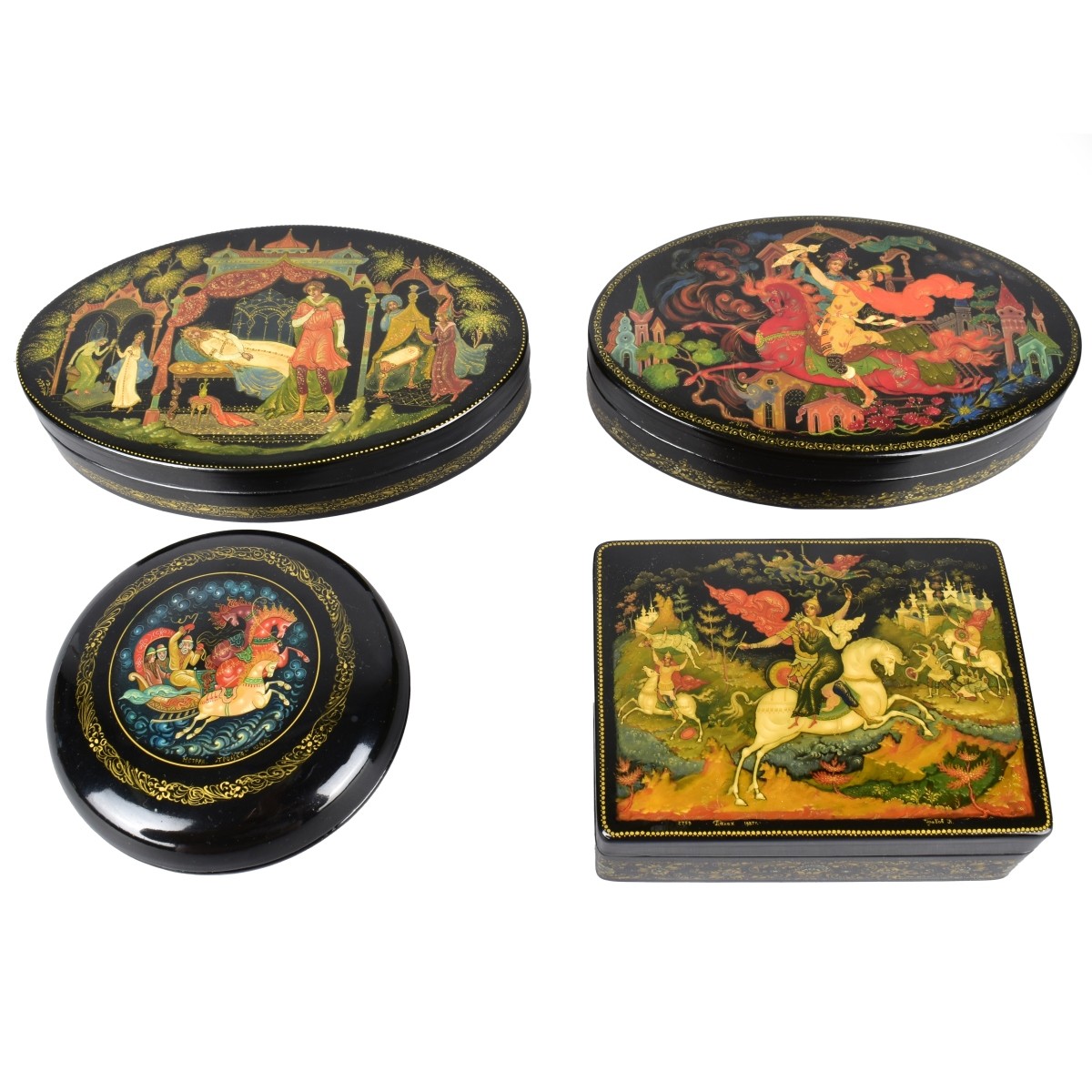 Four Vintage Russian Assorted Lacquer Boxes