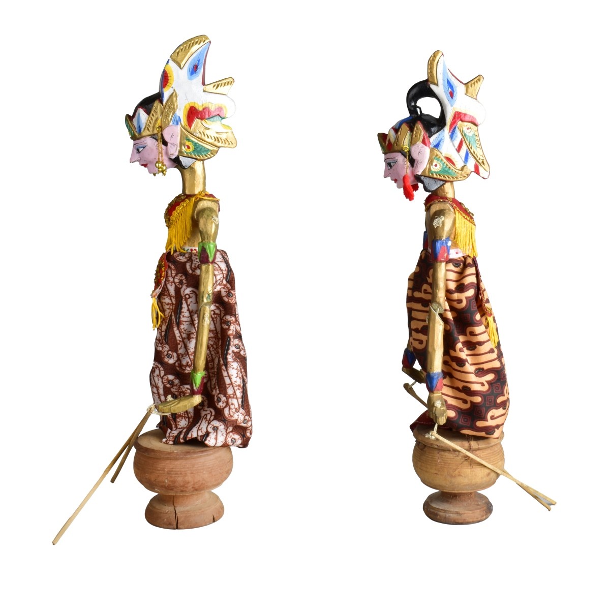 Pair Indonesian Wooden Rod Puppets