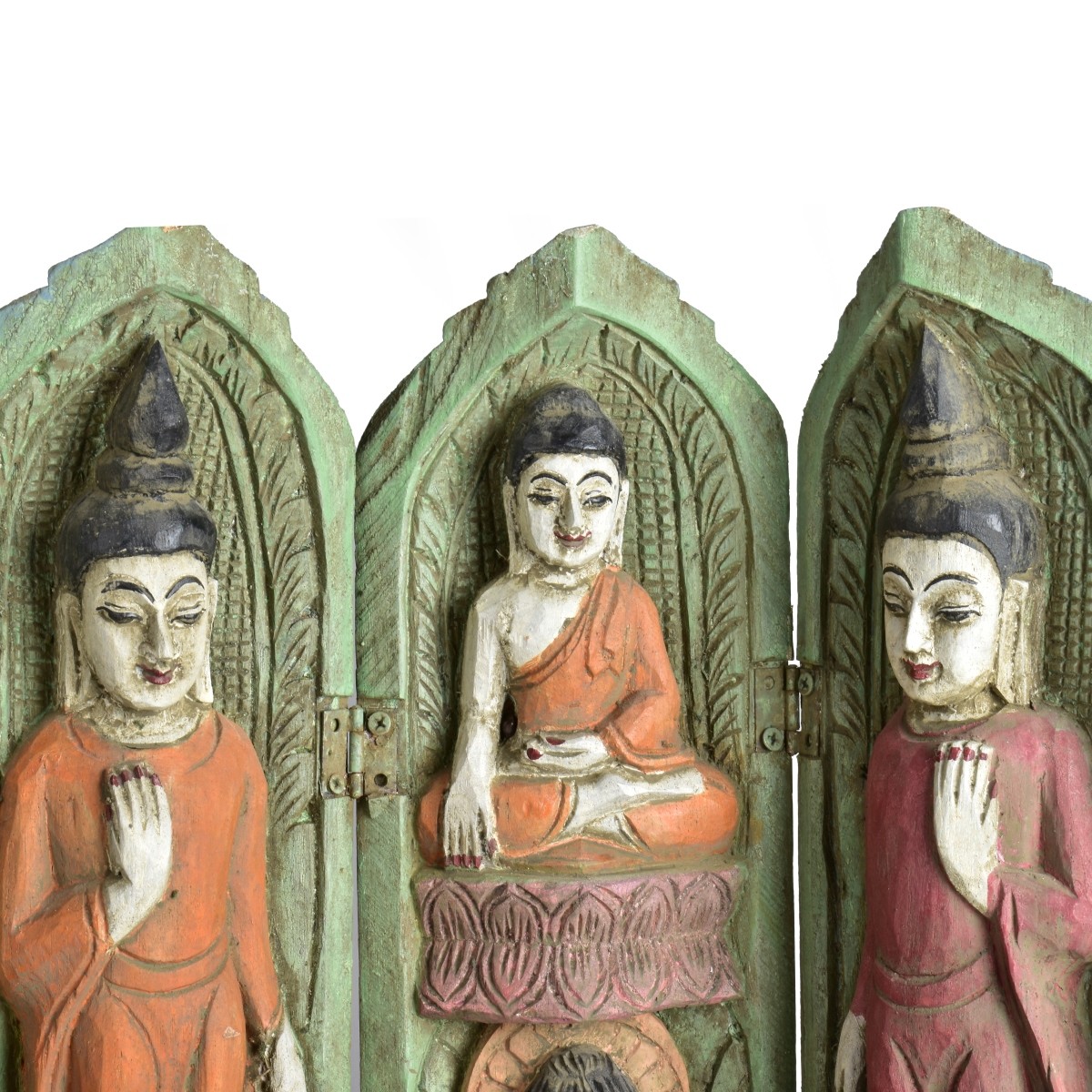 India Wood Carved Buddha Triptych