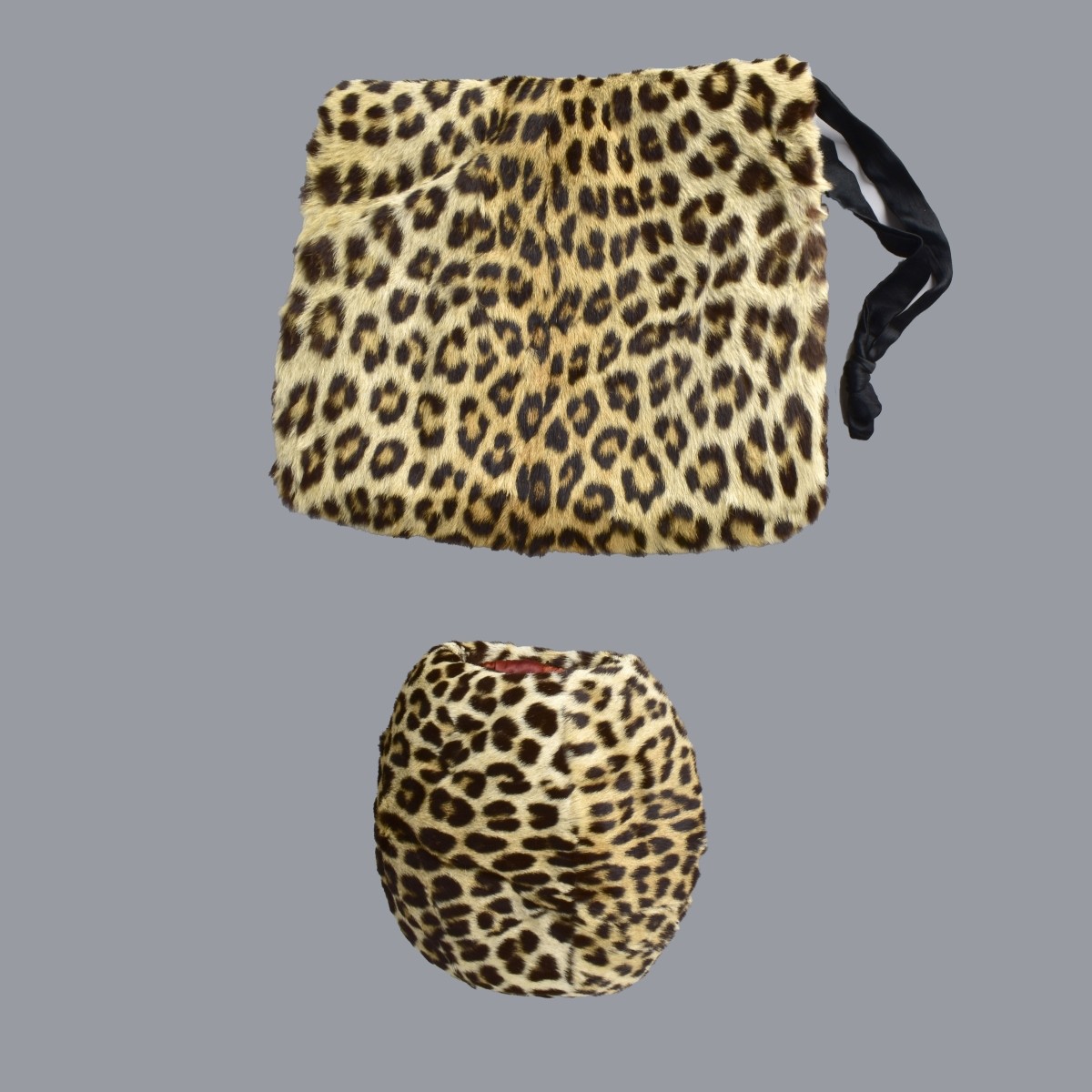 Two Genuine Leopard Skin Muff Handbags