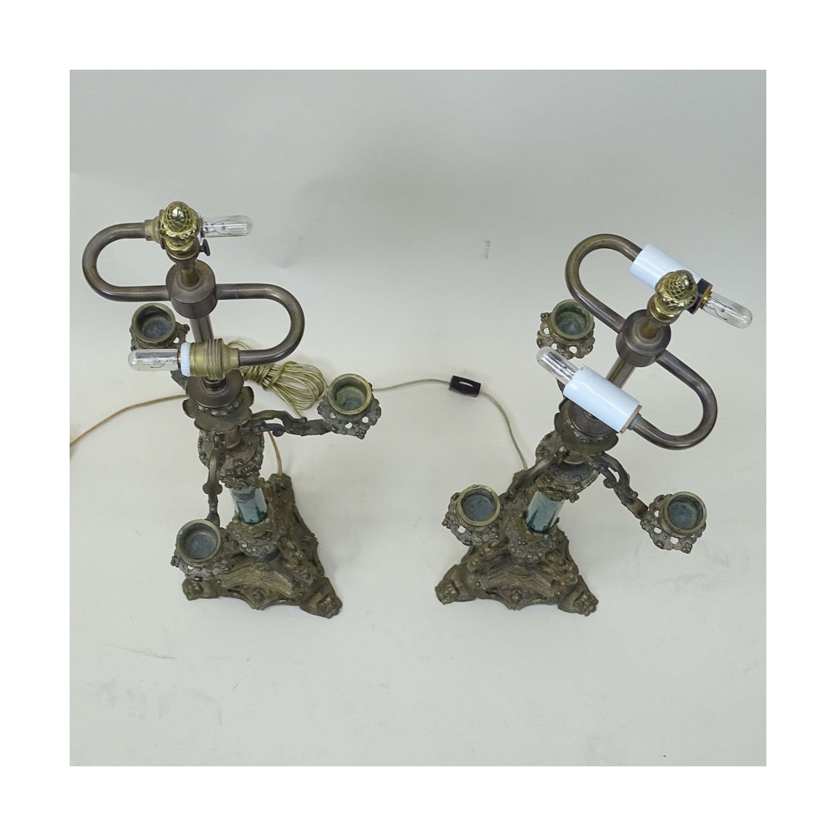 Pair Mid-Century Bronze Candelabra Lamps