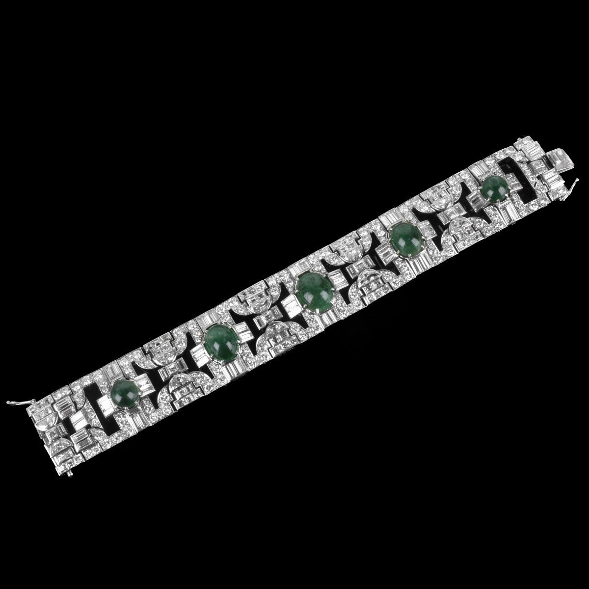 Deco Emerald, Diamond and Platinum Bracelet
