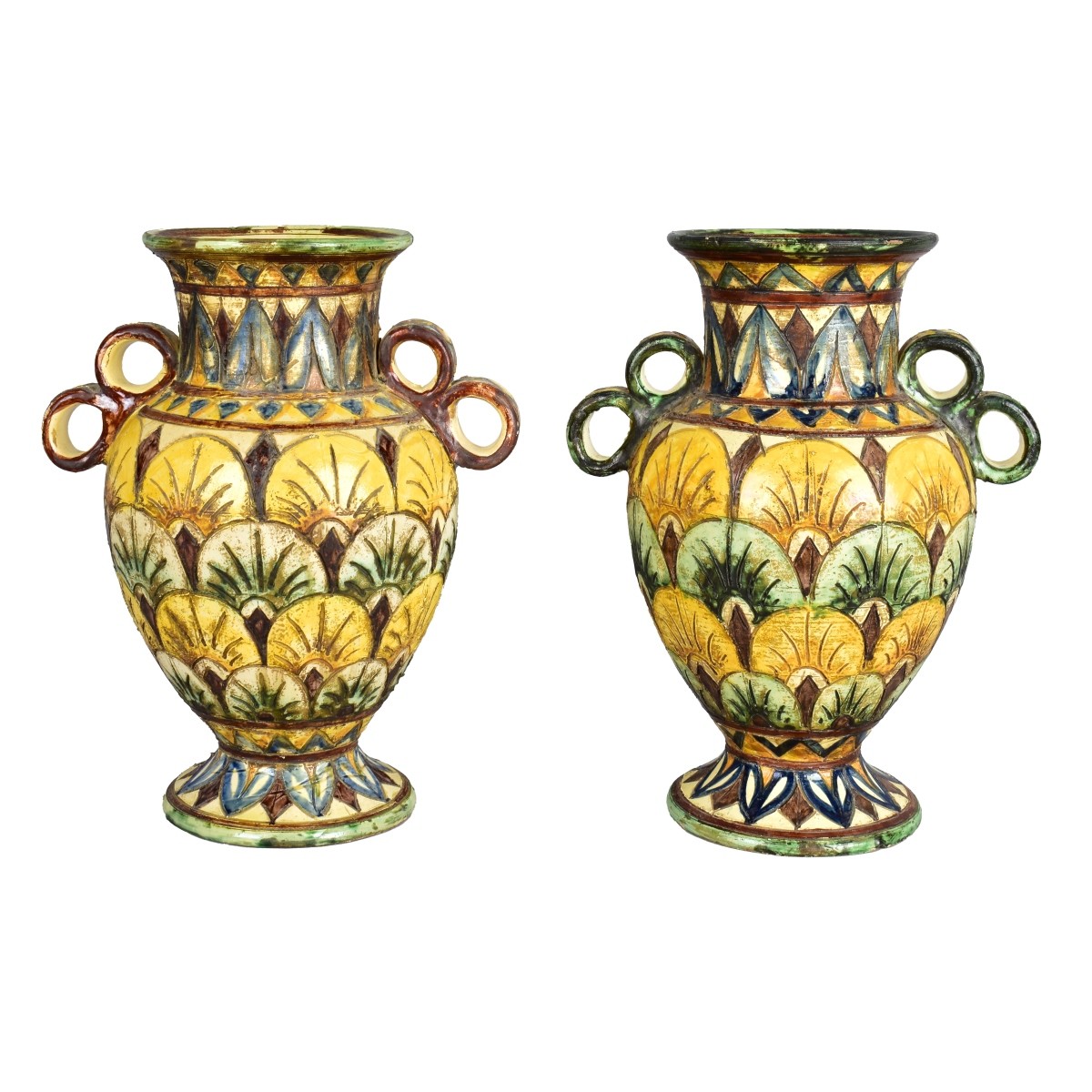 Pair of Italian Cellini Majolica Ceramic Vases