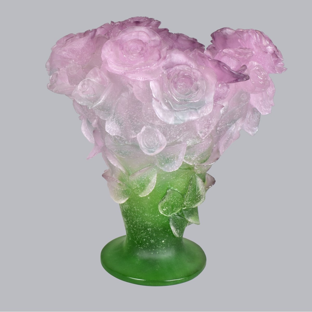 Large Daum Pate De Verre Rose Vase