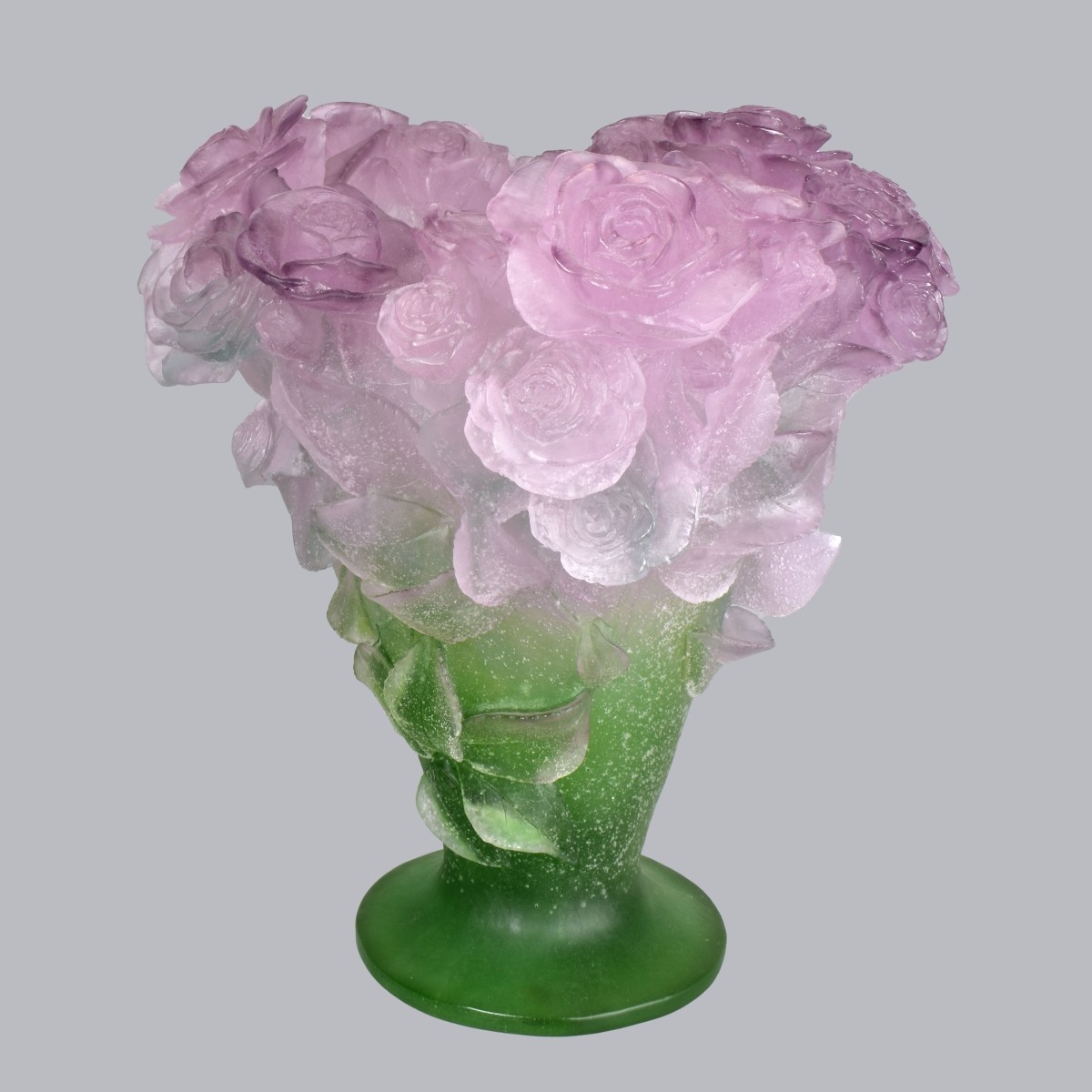 Large Daum Pate De Verre Rose Vase