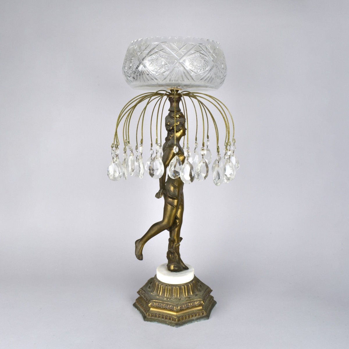 Art Nouveau Figural Statue Cut Crystal Compote