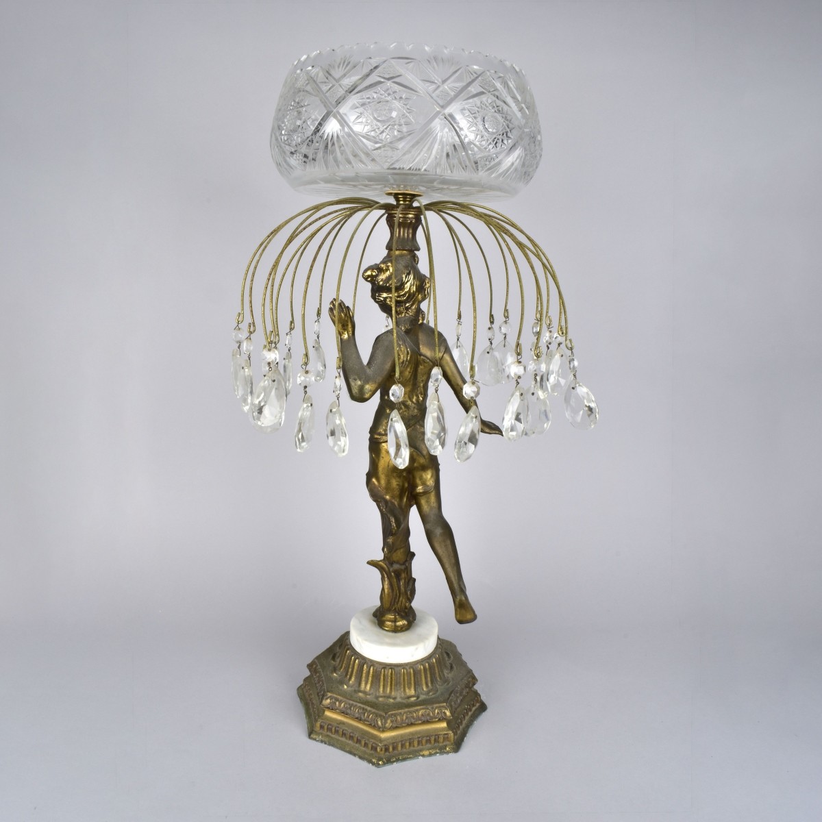 Art Nouveau Figural Statue Cut Crystal Compote