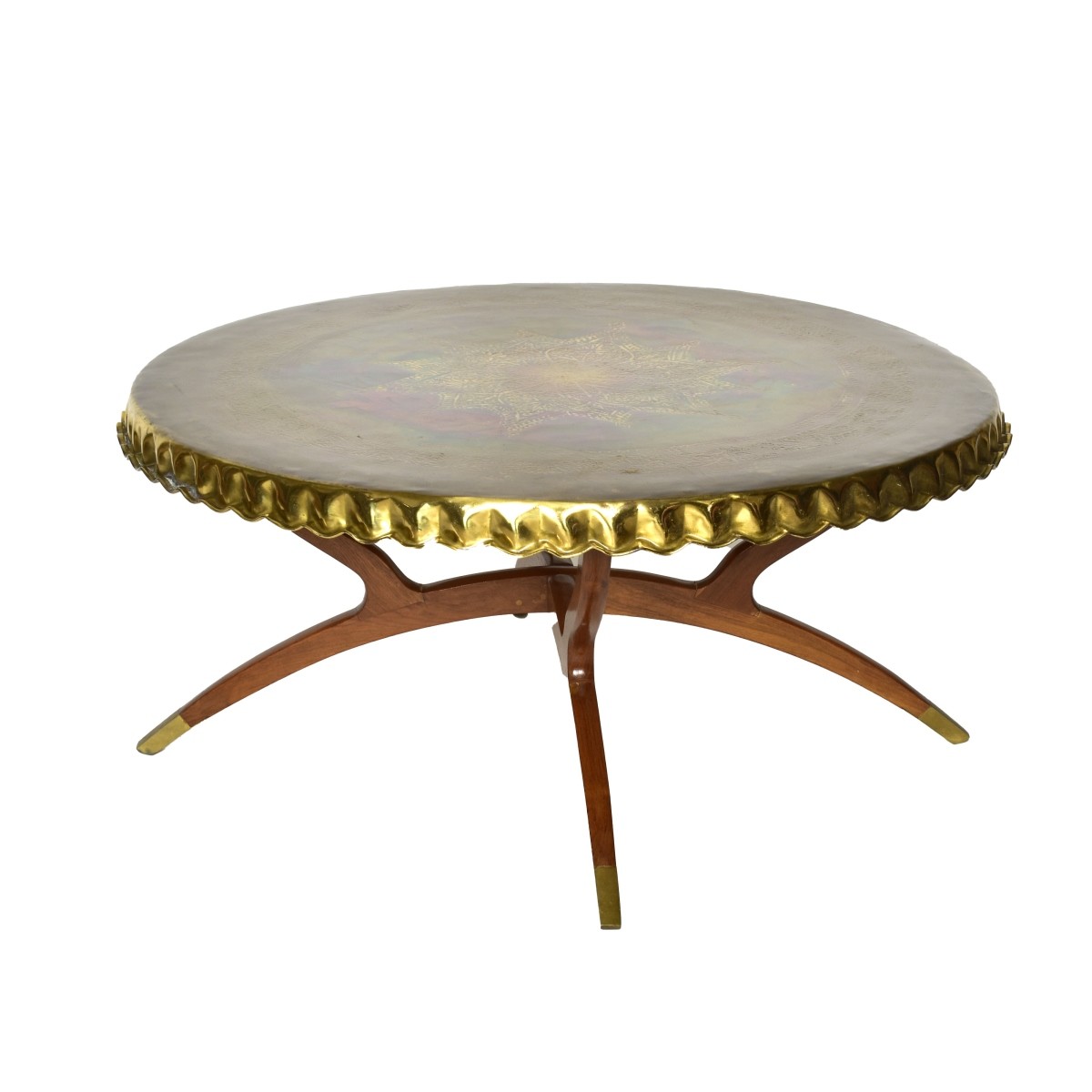 Moroccan Etched Brass Tray Table