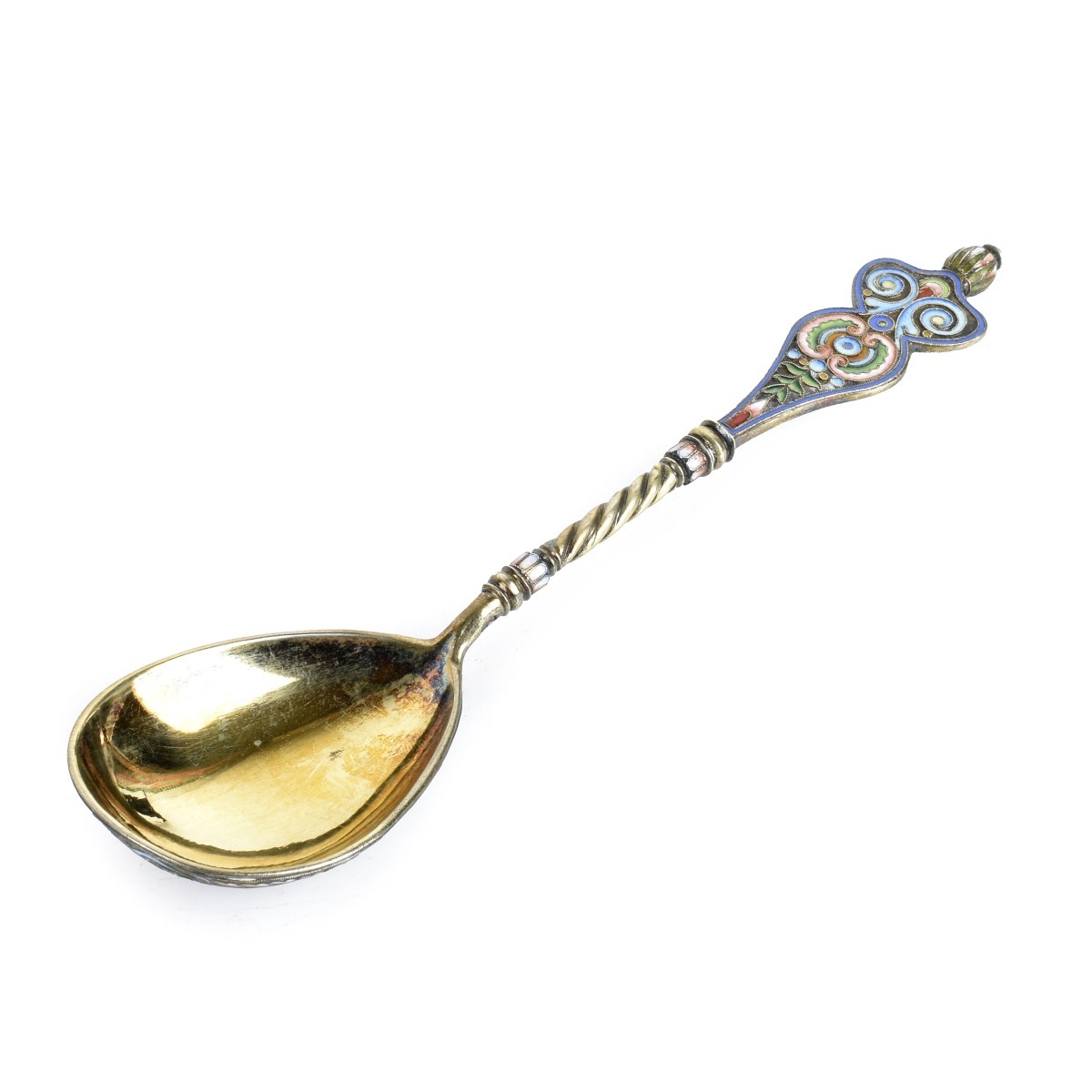 Russian Enamel Silver Gilt Serving Spoon