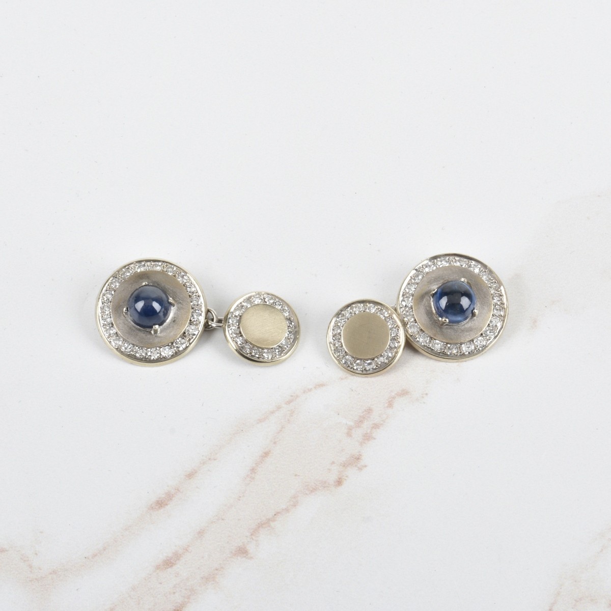 Sapphire, Diamond and 14K Cufflinks