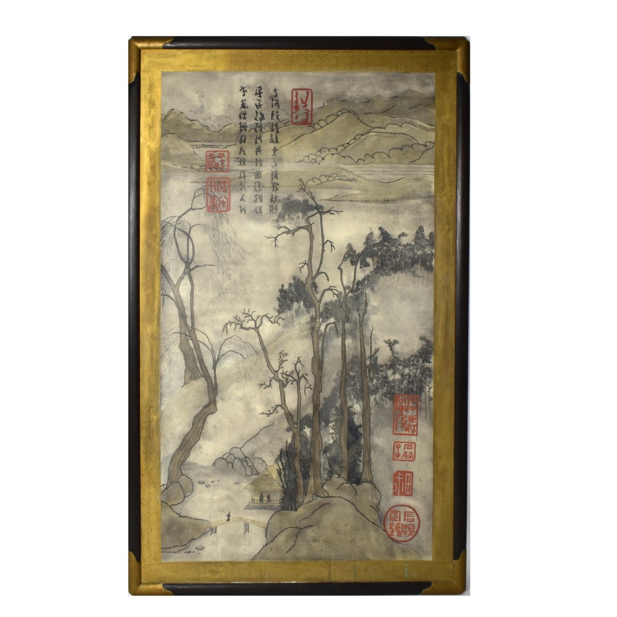 Large Antique Style Japanese Silk Scroll Painting