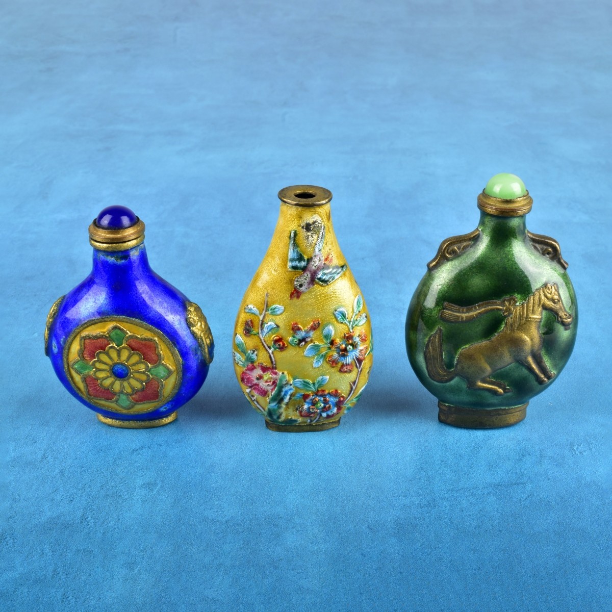 Three Chinese Canton Enamel Snuff Bottles