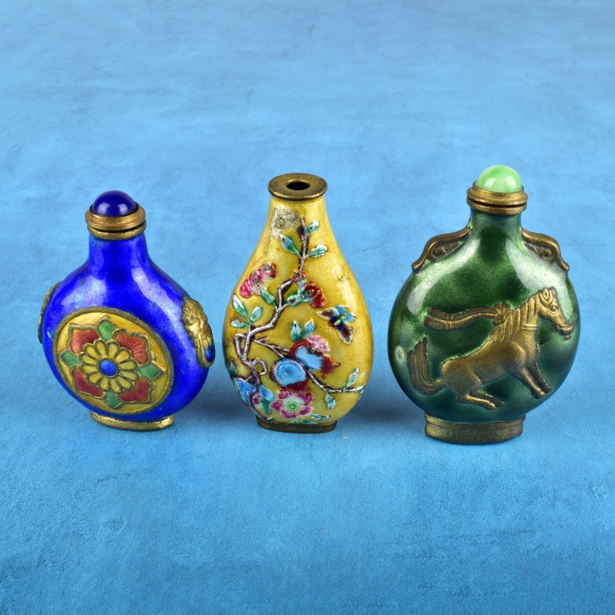 Three Chinese Canton Enamel Snuff Bottles