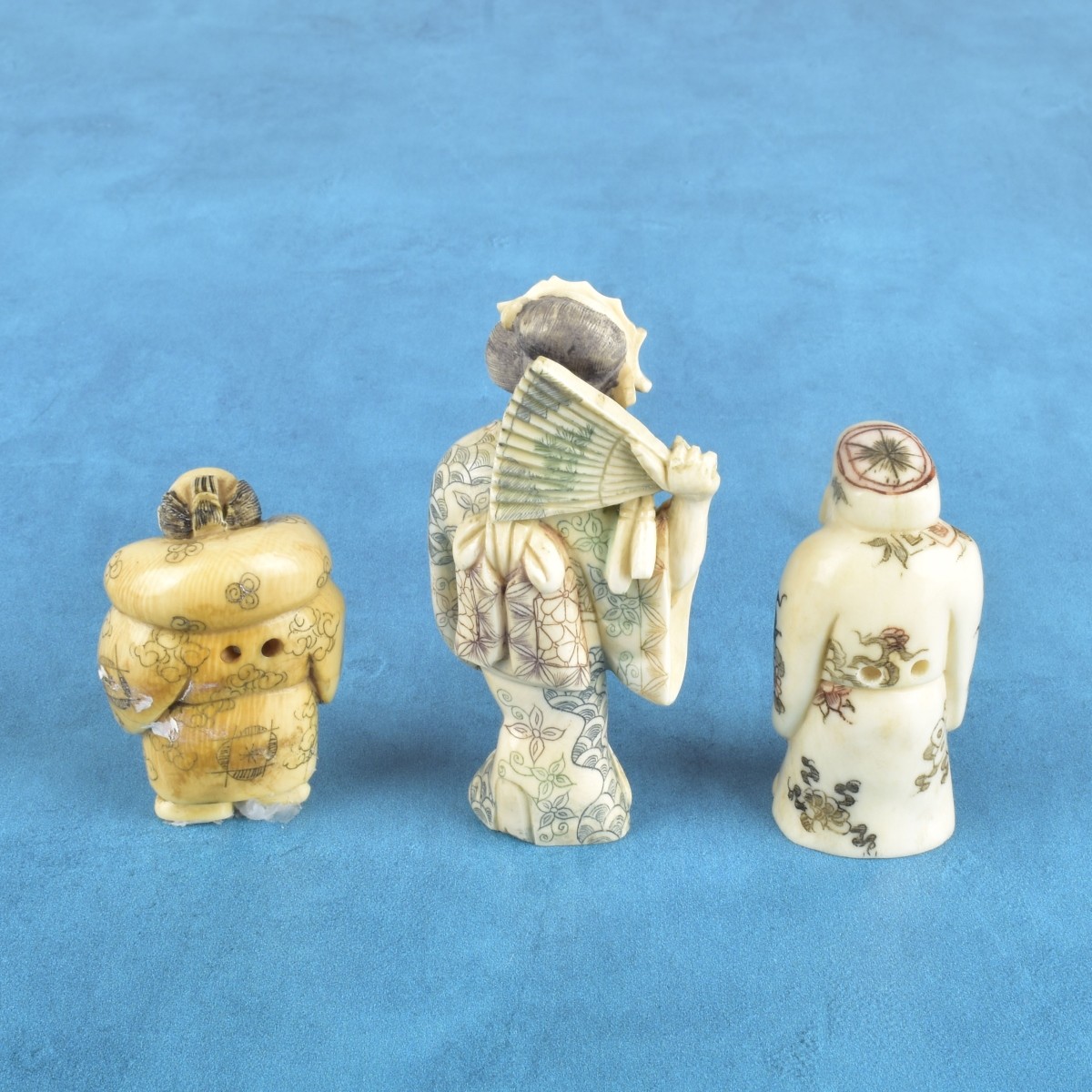 Three Antique Japanese Carved Figurines