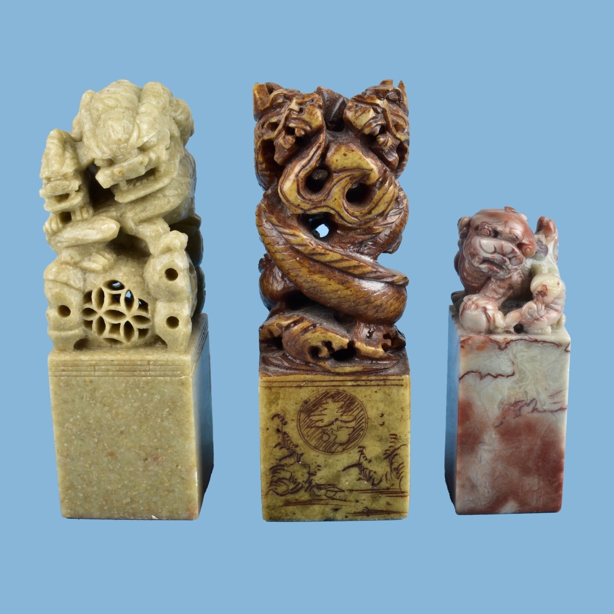 Three Antique Chinese Soapstone Seal Stamps