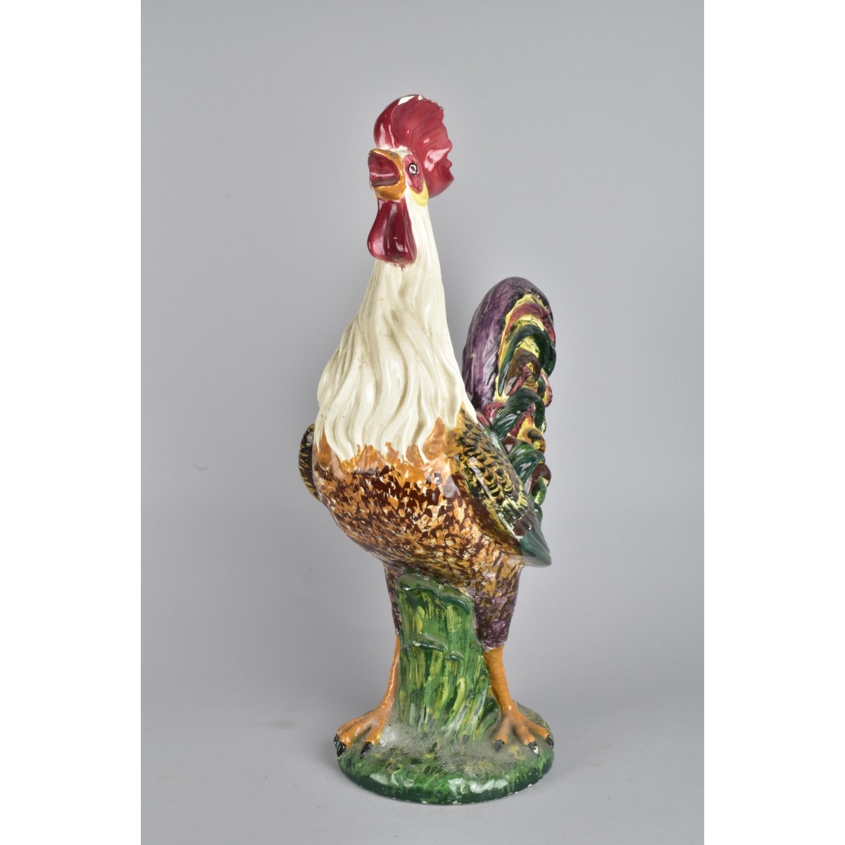 Antique Italian Majolica Rooster Statue