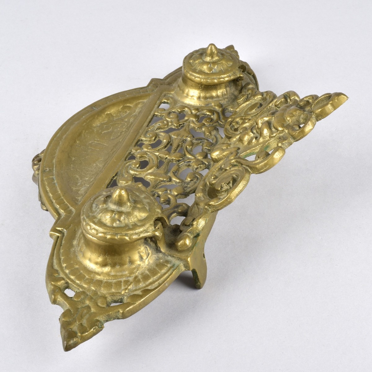 Lion Head Brass Double Inkwell