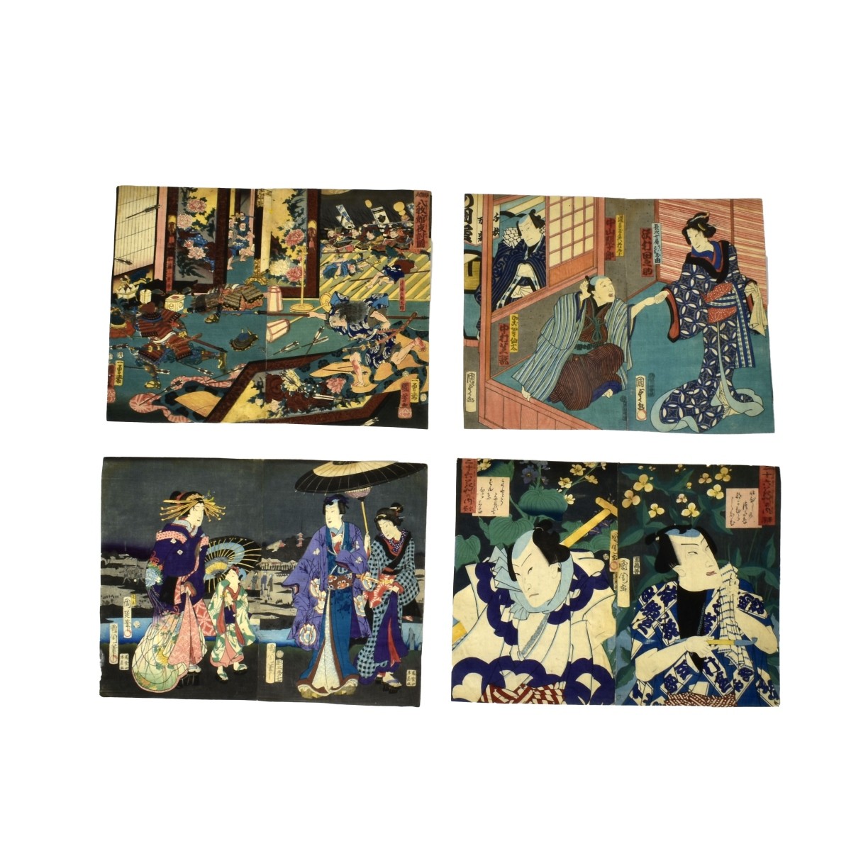 Antique Japanese Diptych Woodblock Prints
