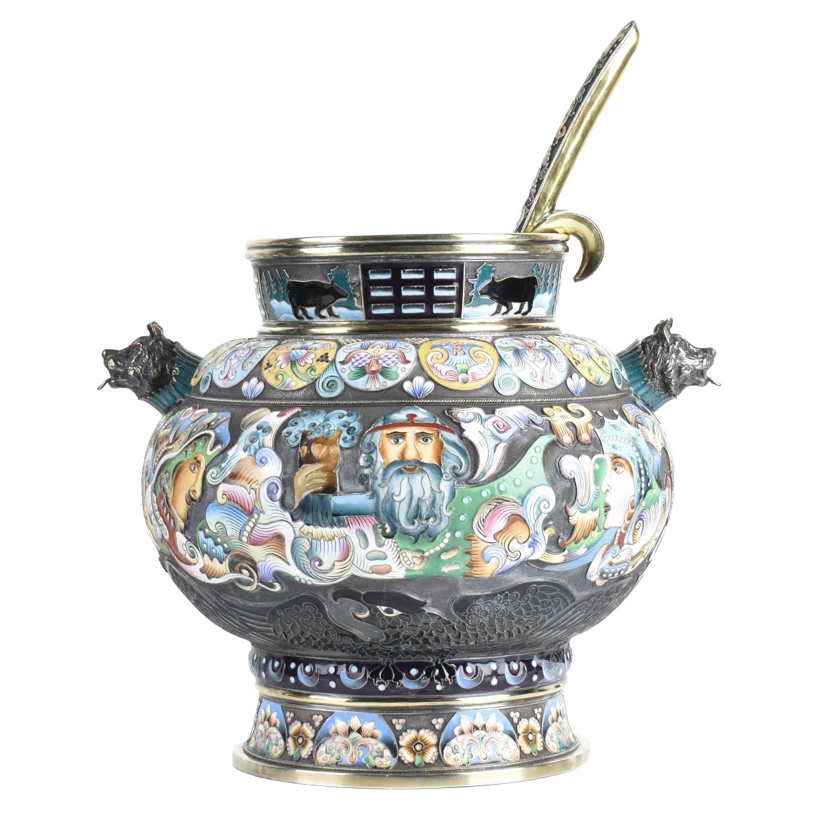 Russian Enamel Silver Gilt Punch Bowl