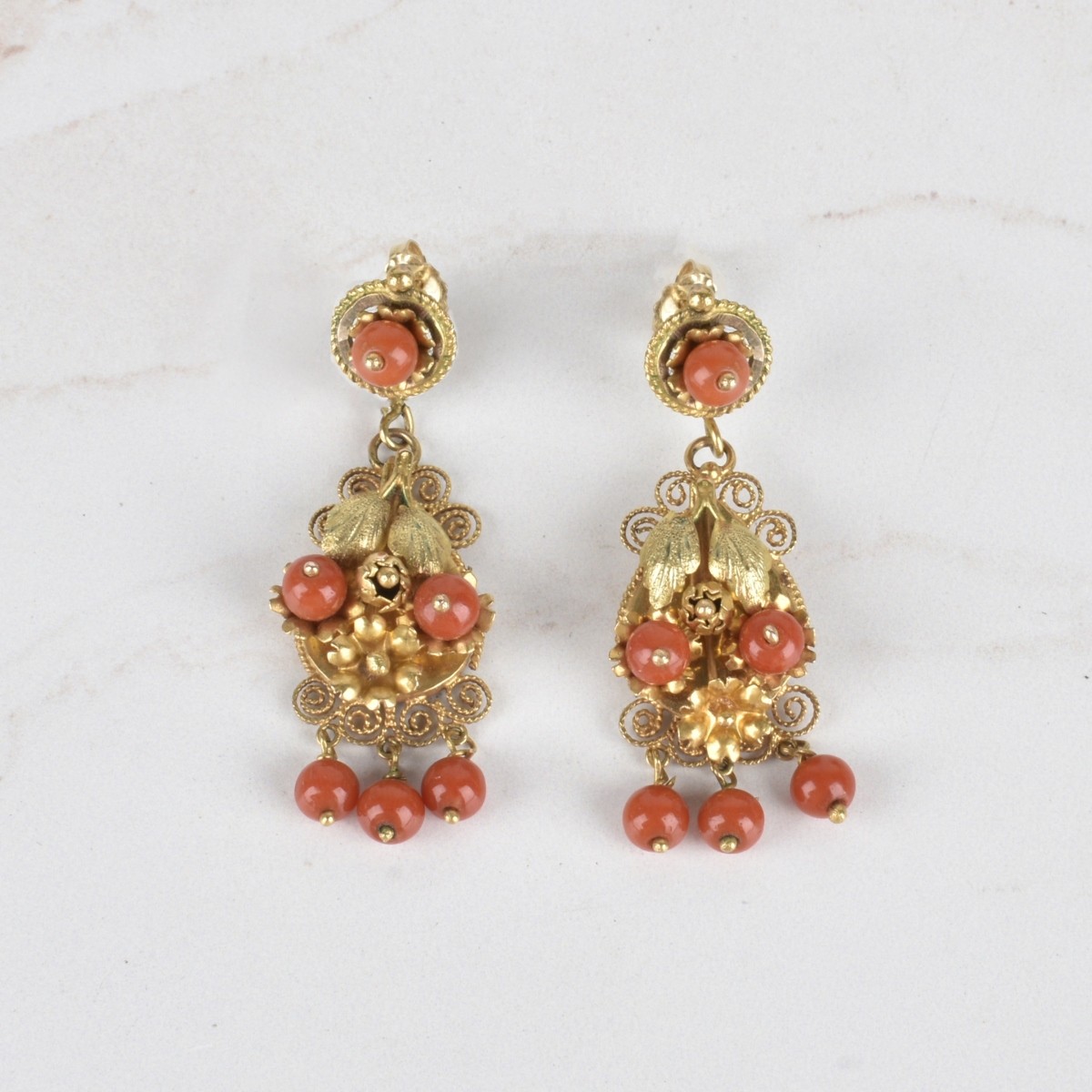 Red Coral and 14K Earrings