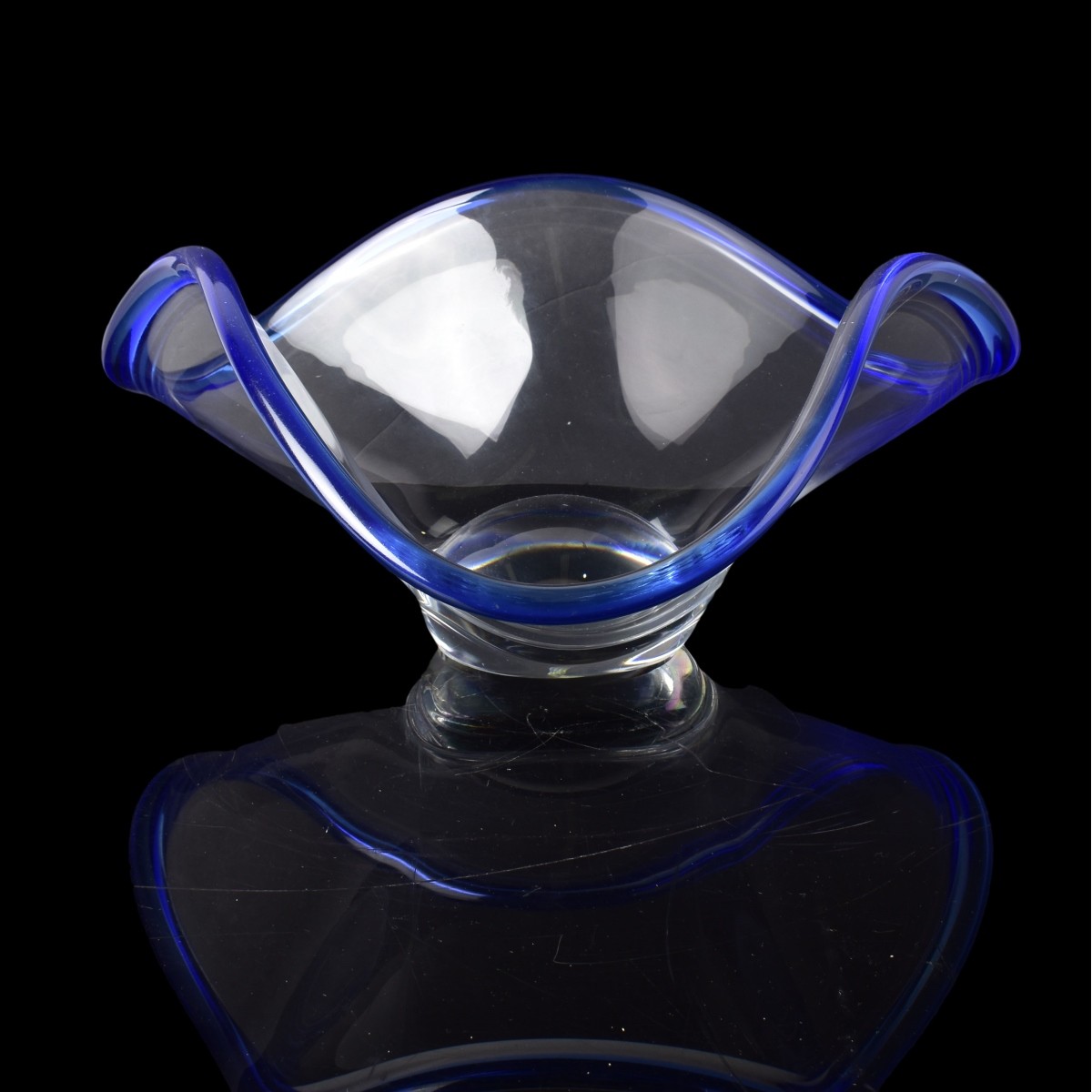 Rosenthal Clear Centerpiece Bowl with Blue Trim