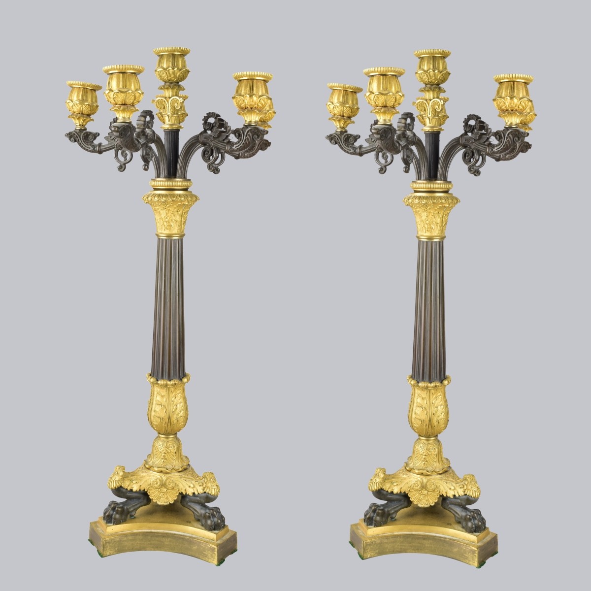 Pair of Empire Style Bronze Candelabra Lamps