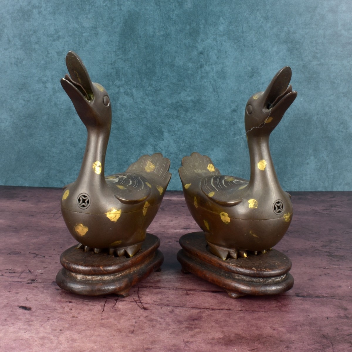 Pair Chinese Bronze Duck Censer's