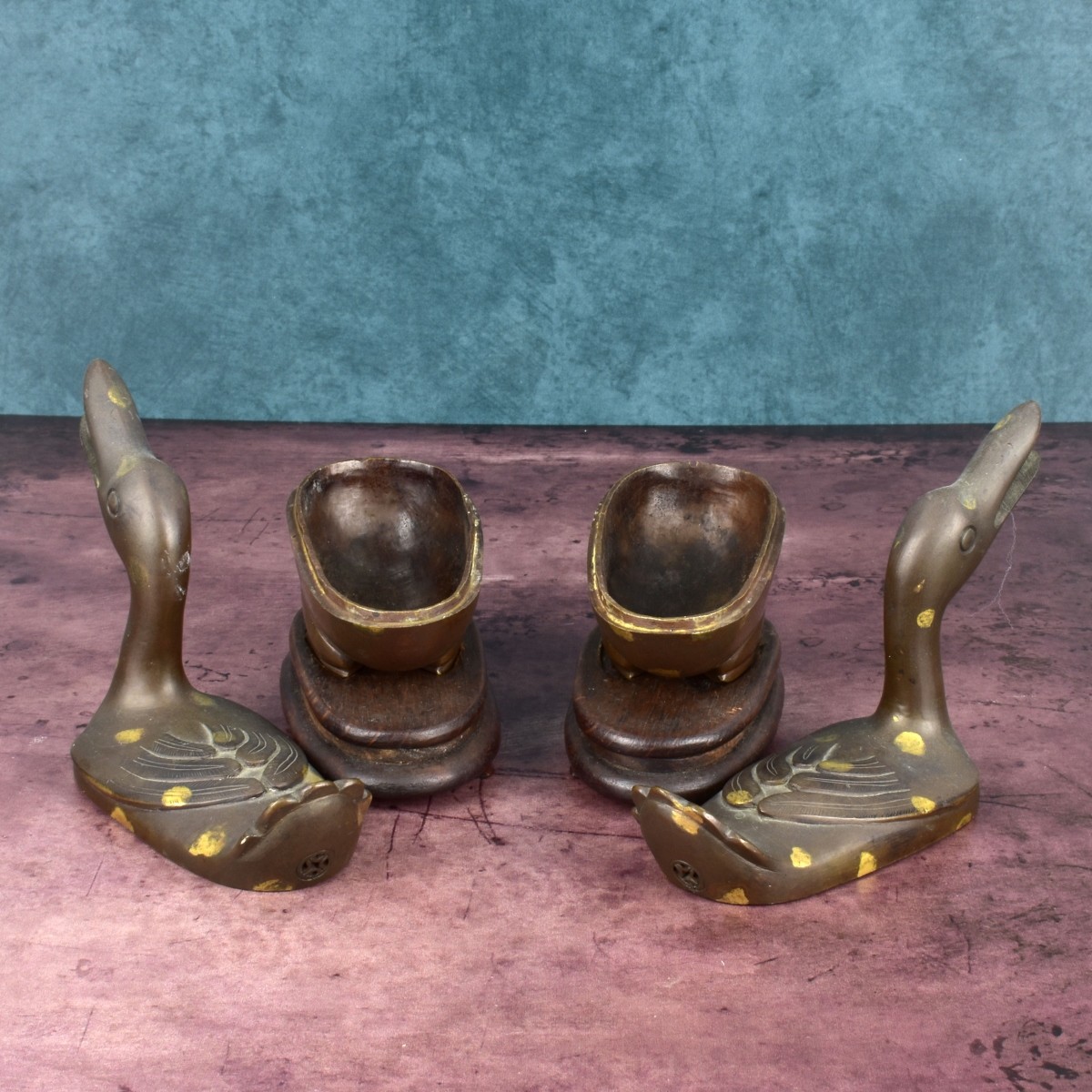 Pair Chinese Bronze Duck Censer's