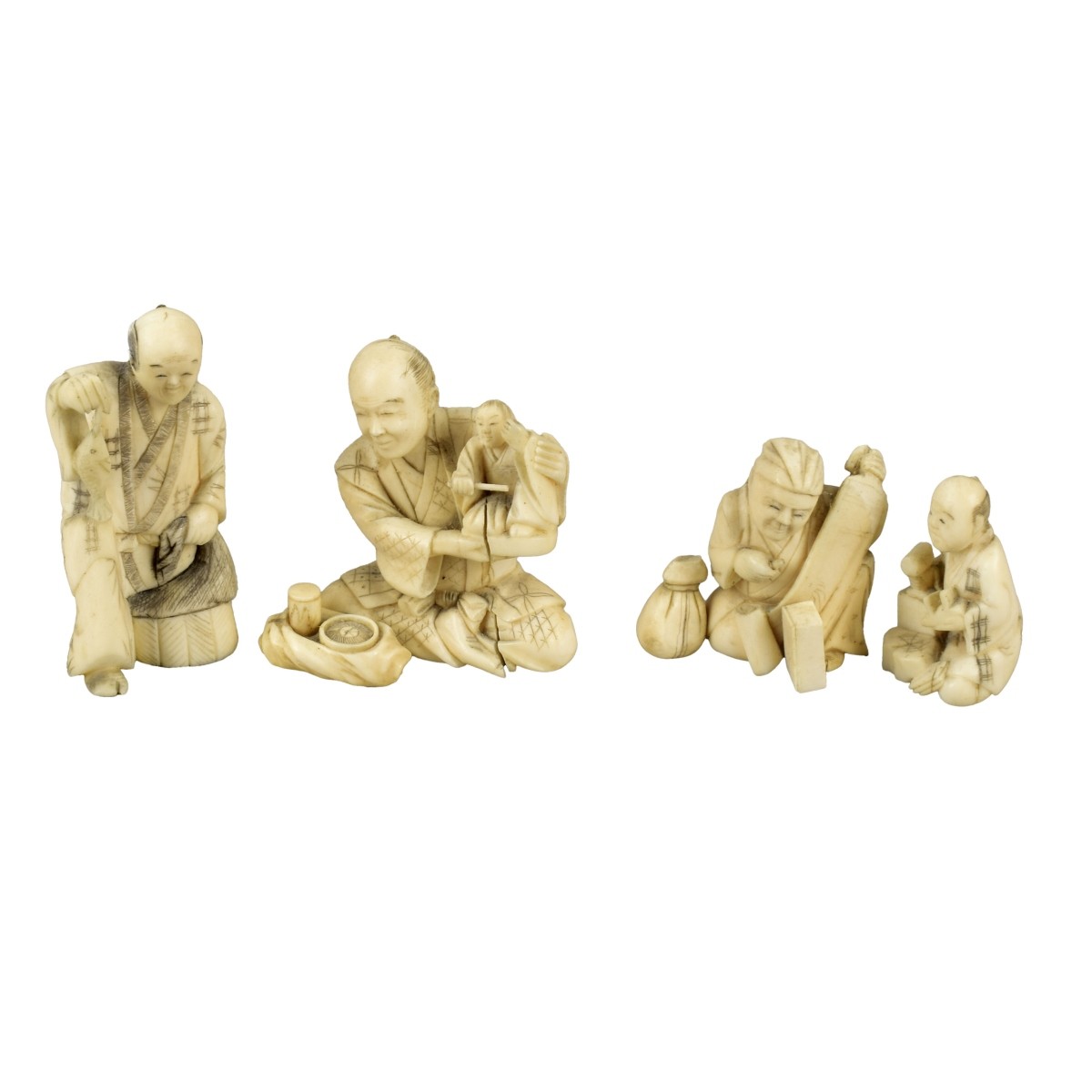 Four Antique Japanese Carved Figurines