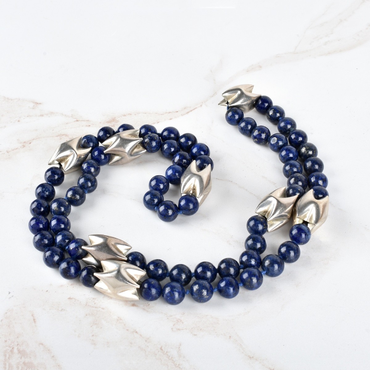Lapis Bead and Silver Necklace