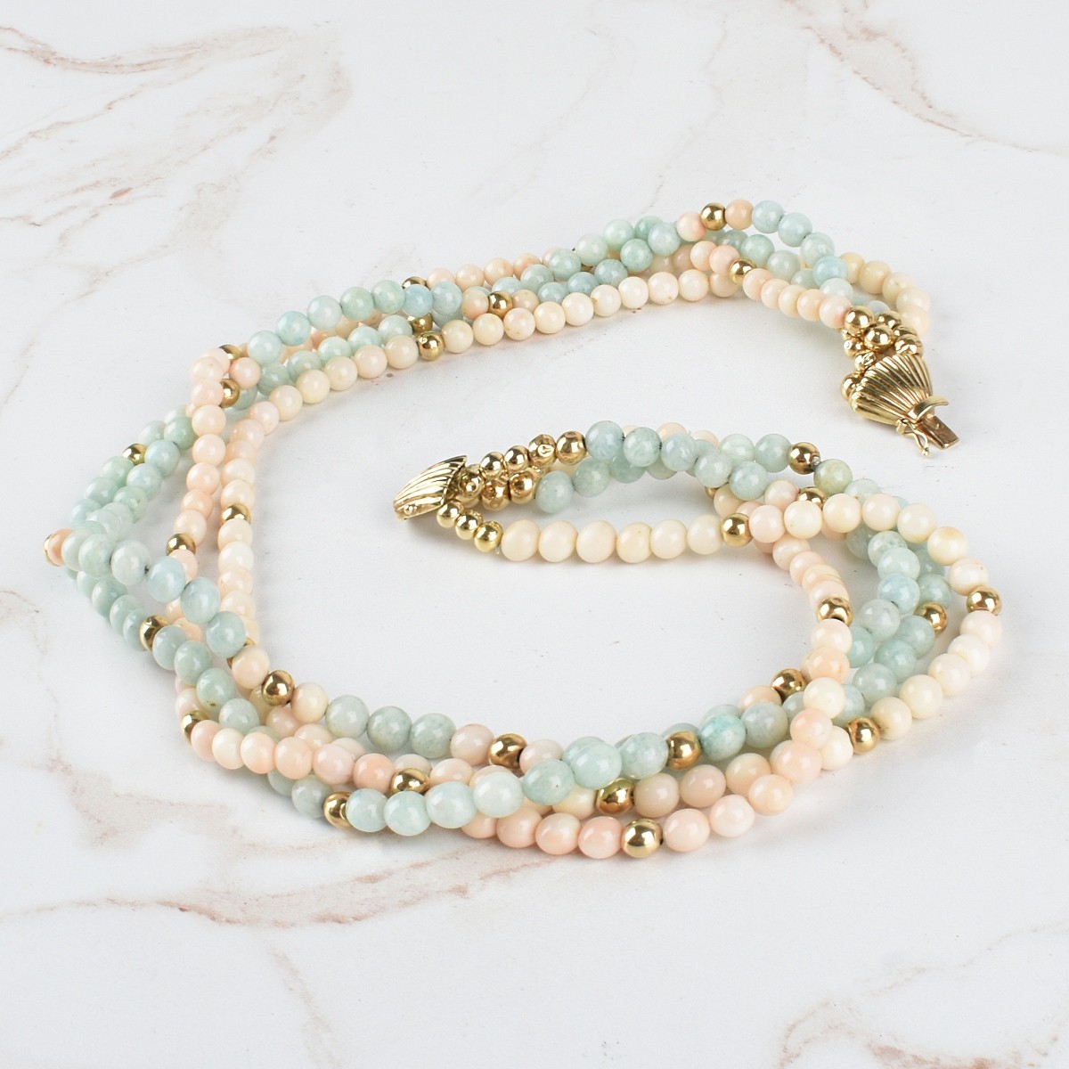 Coral, Jade and 14K Necklace