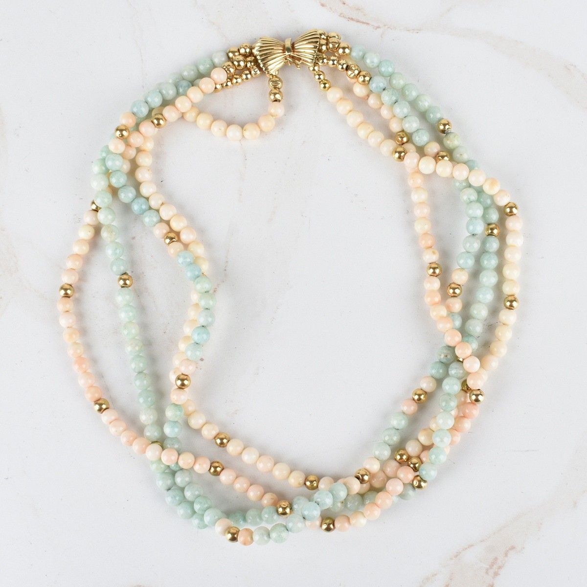 Coral, Jade and 14K Necklace