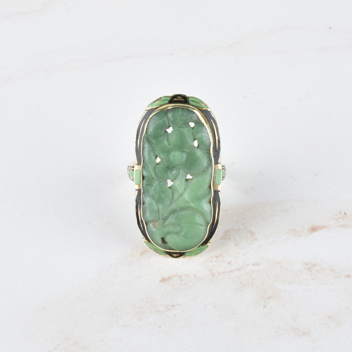 Art Deco Jade and 14K Ring