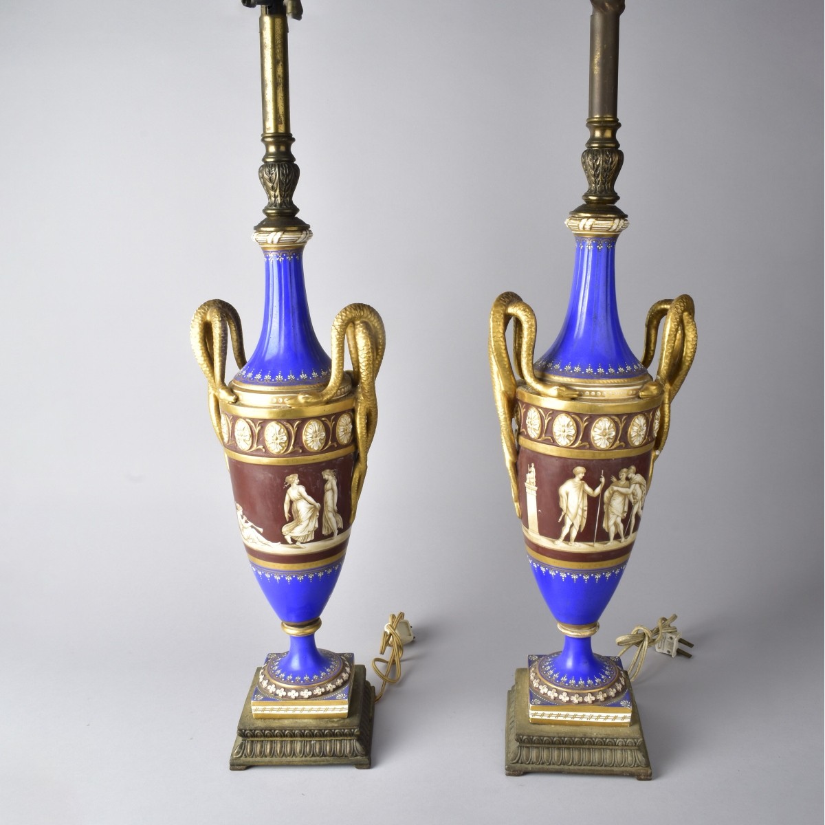 19C Old Paris Porcelain Urn Lamps
