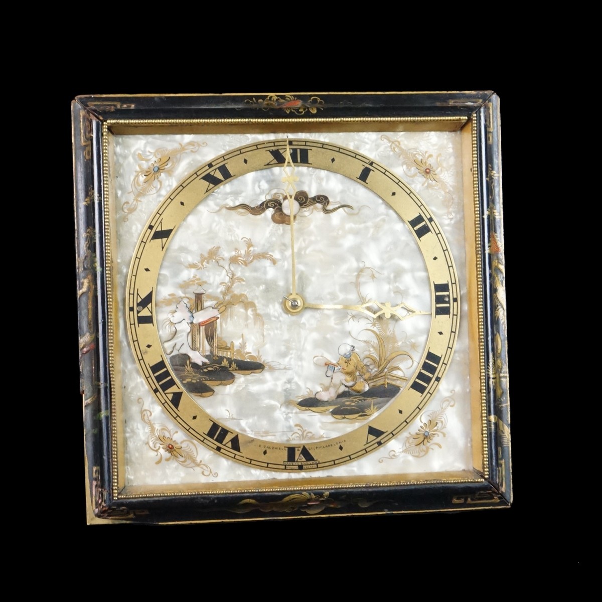 J.E. Caldwell Chinoiserie Bronze & MOP Clock