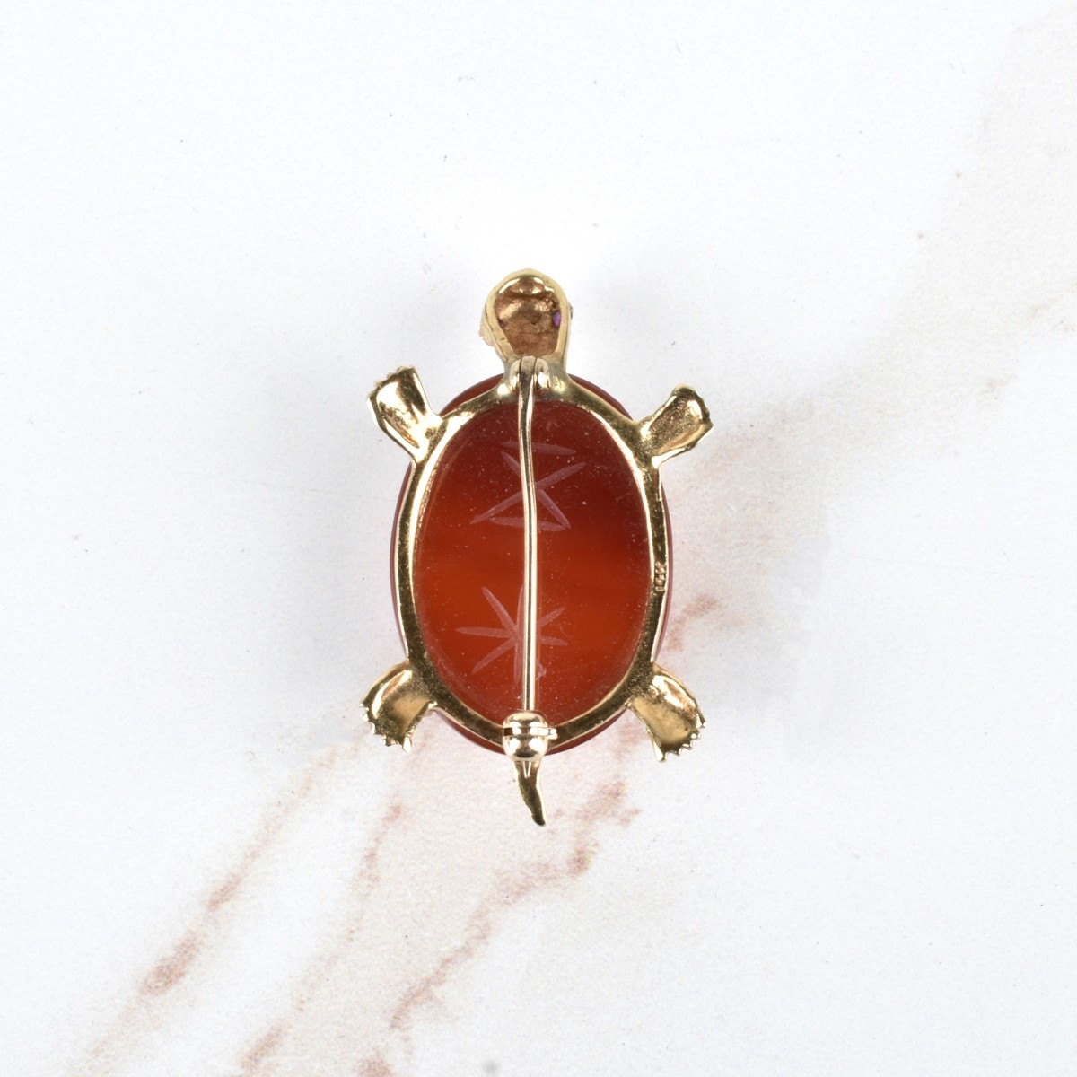 Agate and 14K Turtle Brooch