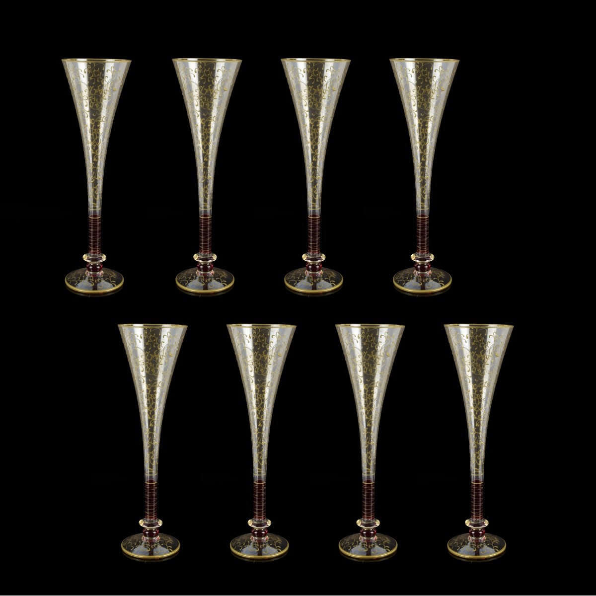 Eight Murano Style Champagne Flutes