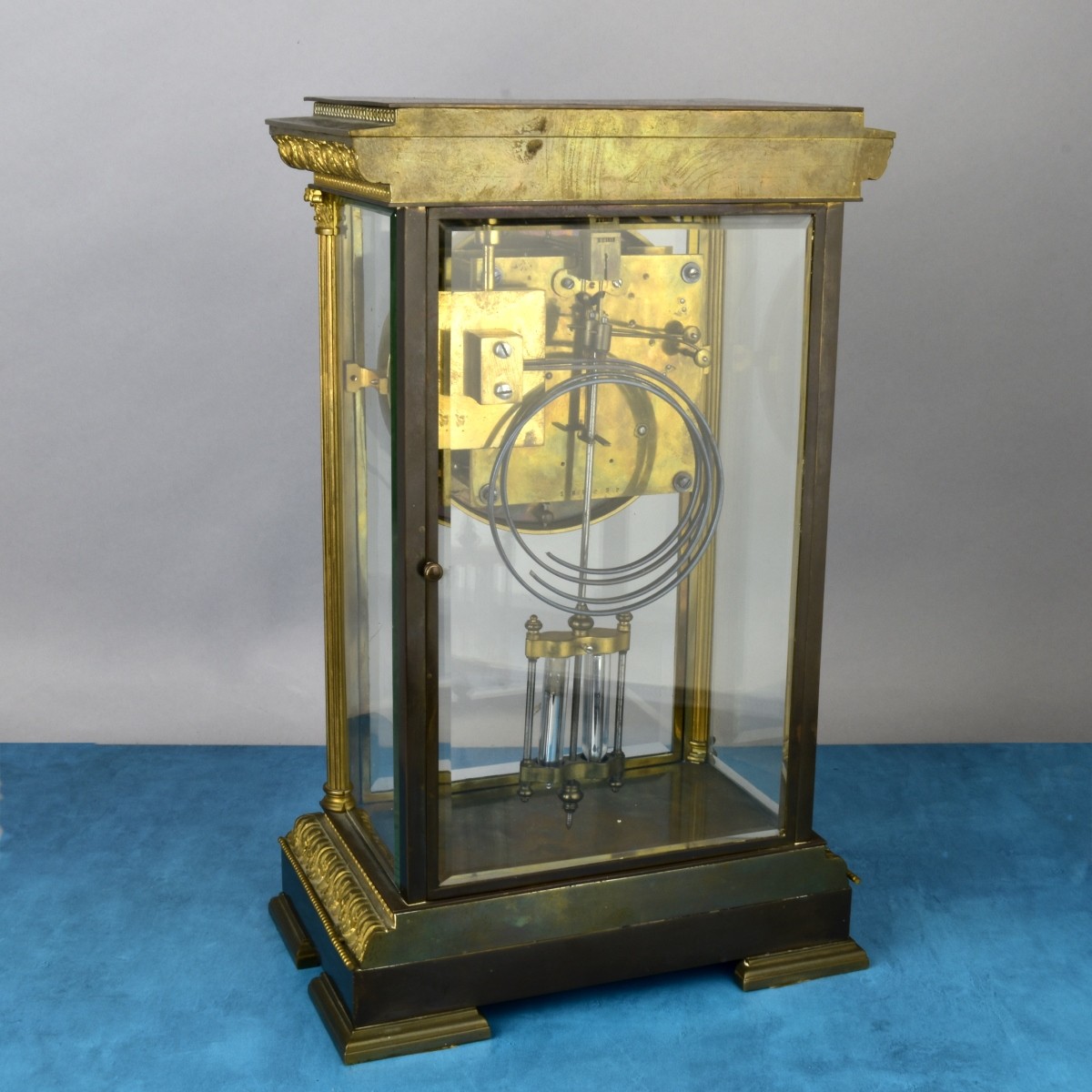 Antique French Bronze & Glass Mantle Clock