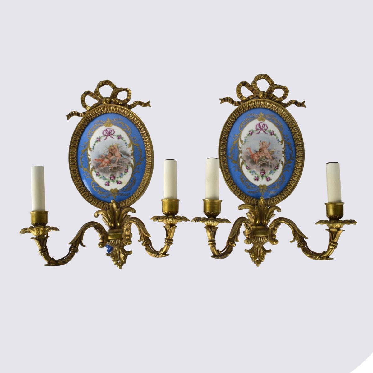 Pair of Sevres Porcelain & Bronze Sconces