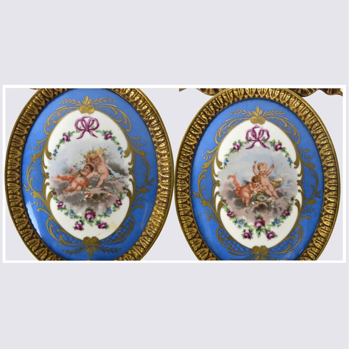 Pair of Sevres Porcelain & Bronze Sconces