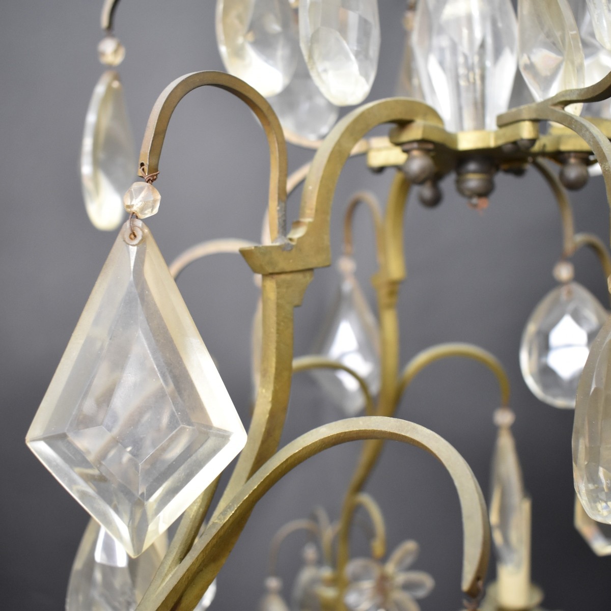 French Bronze and Crystal Chandelier