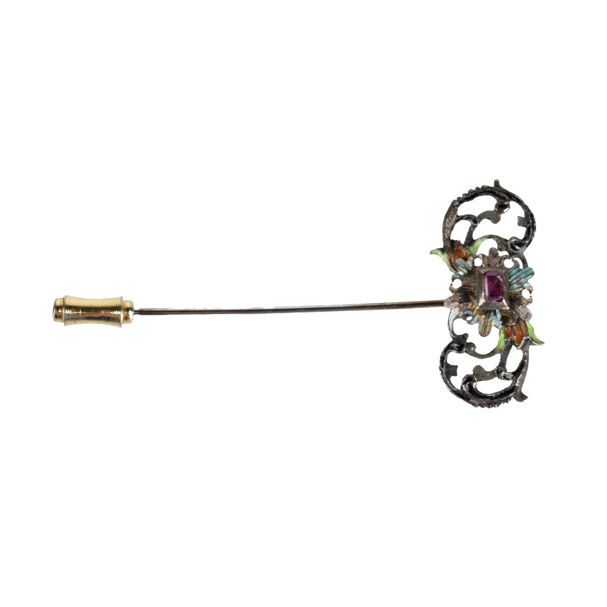 Gemstone, Enamel and Silver Stickpin