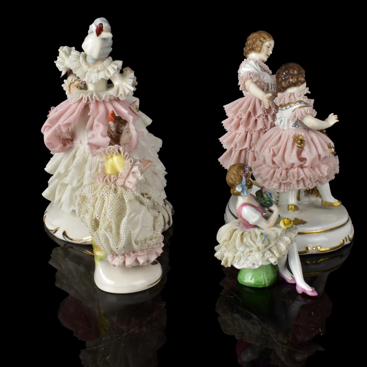 Four Dresden Lace Porcelain Figurines