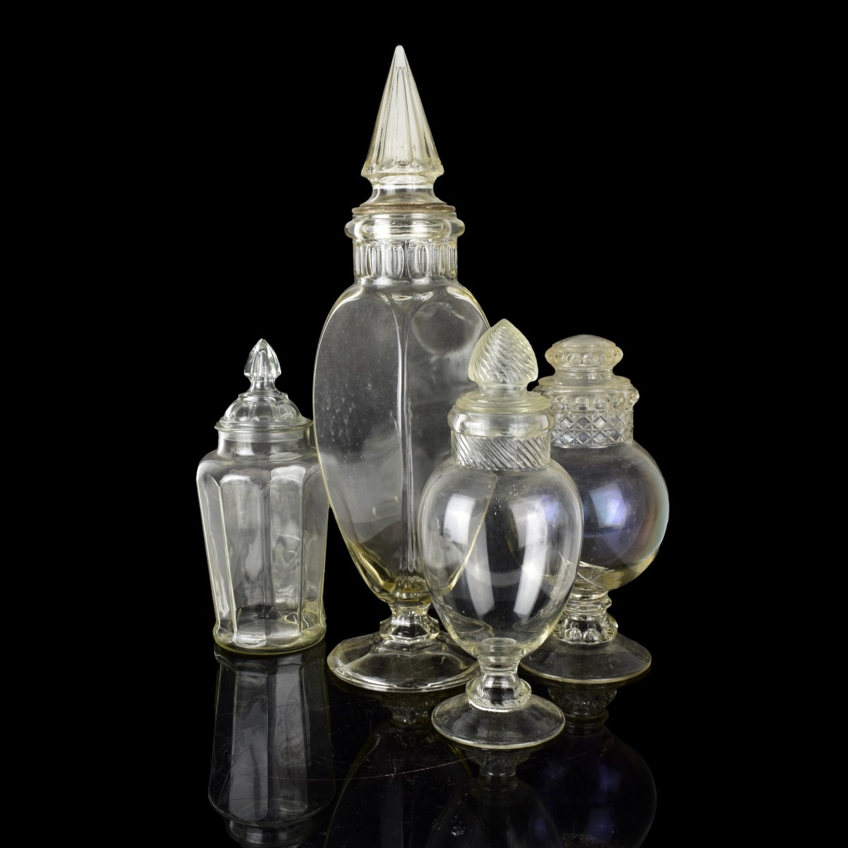 Seven Large Vintage Glass Apothecary Jars