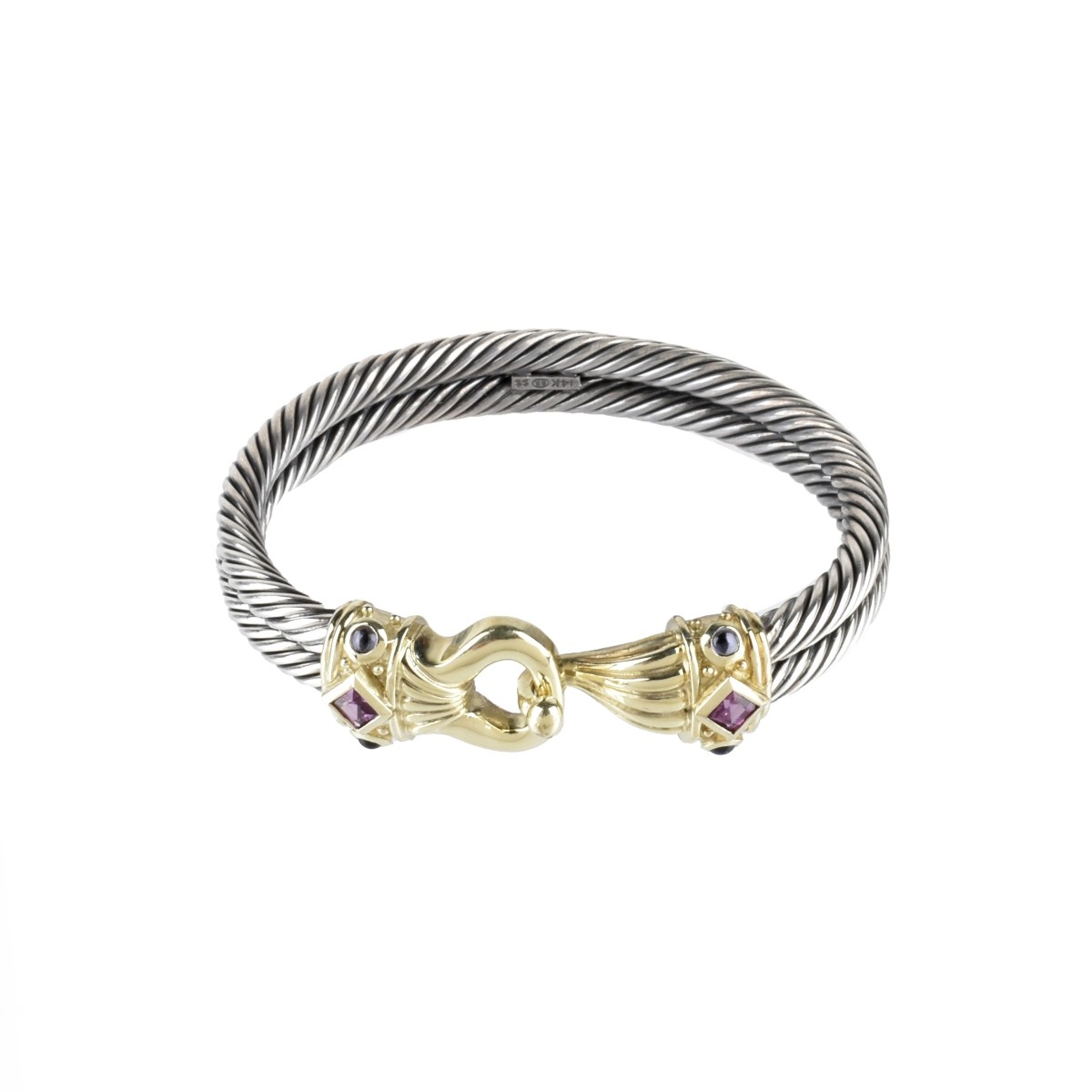 Gemstone, 14K and Silver Cuff Bangle