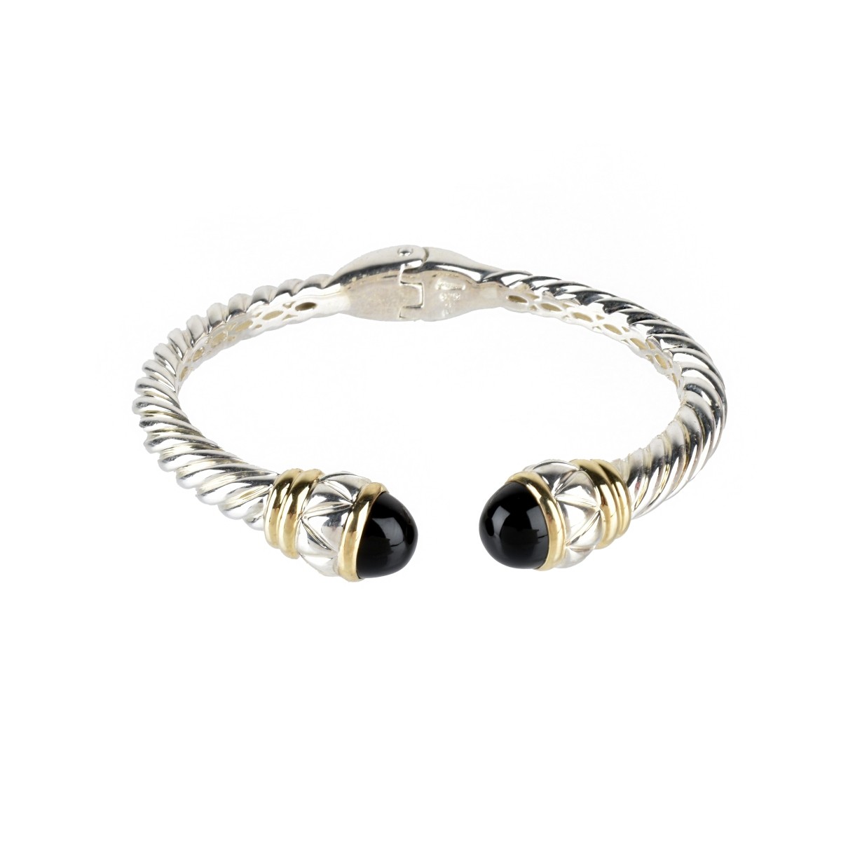 Onyx, 18K and Silver Cuff Bangle