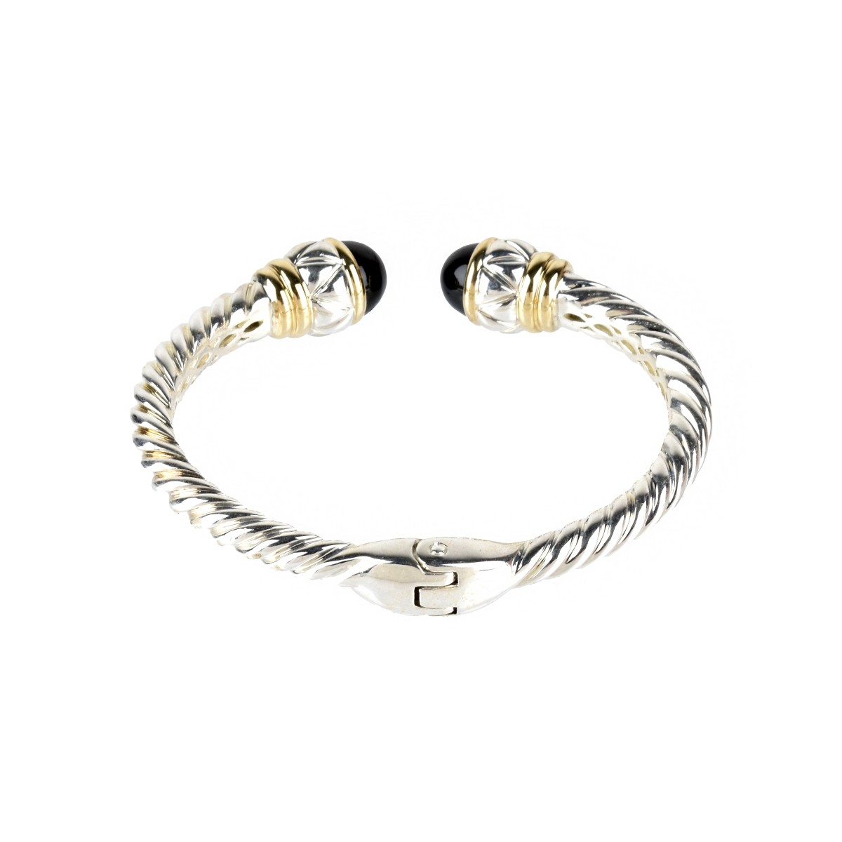 Onyx, 18K and Silver Cuff Bangle