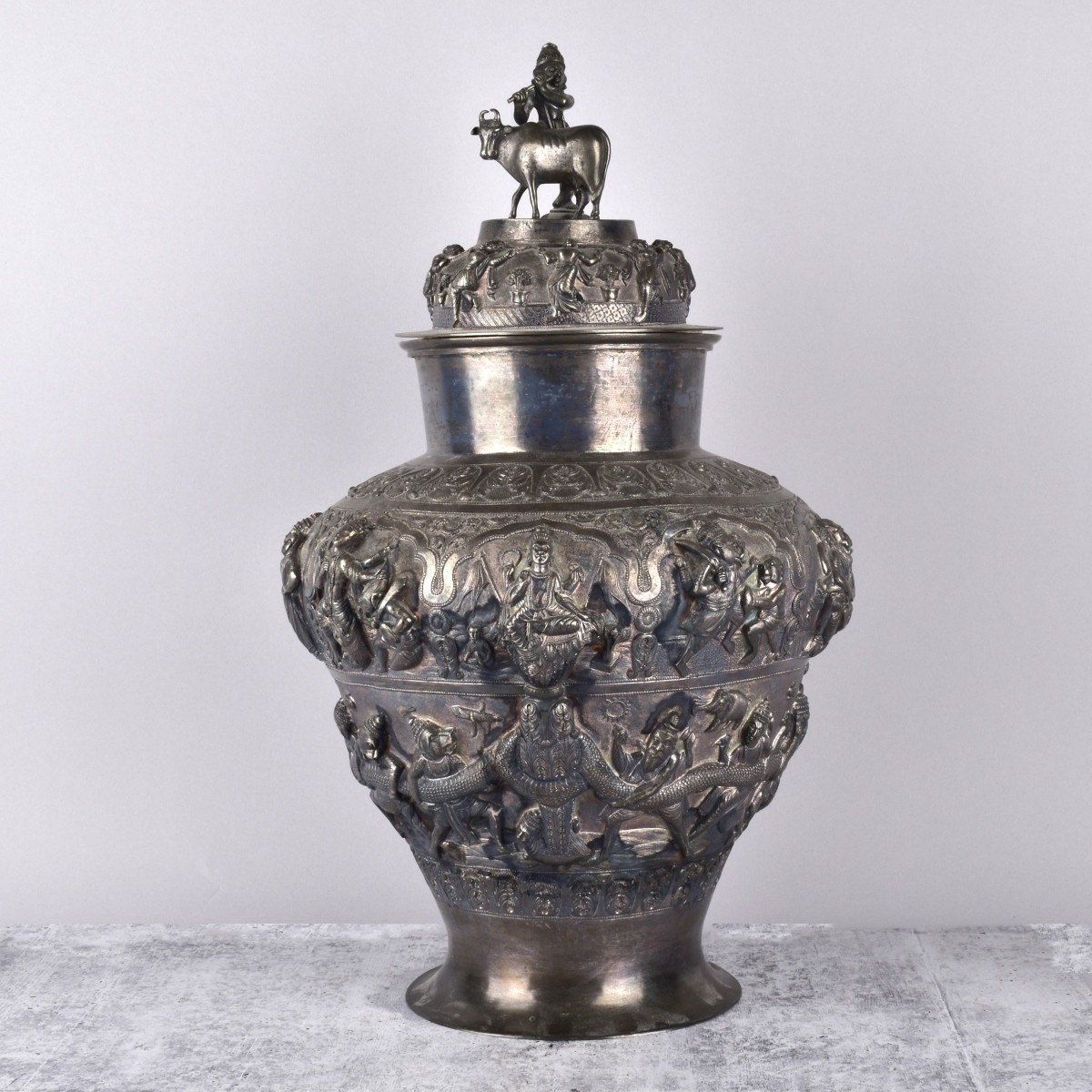 Antique Burmese Silver Covered Vase