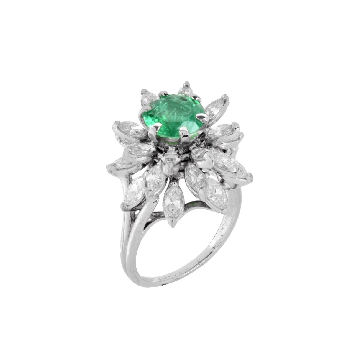 Emerald, Diamond and Platinum Ring