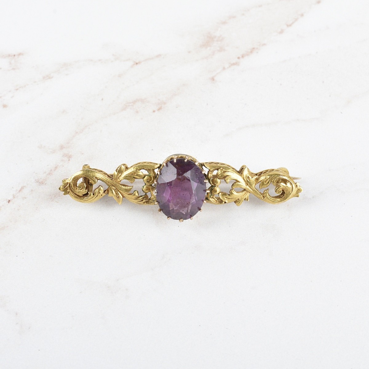 Amethyst and 14K Brooch